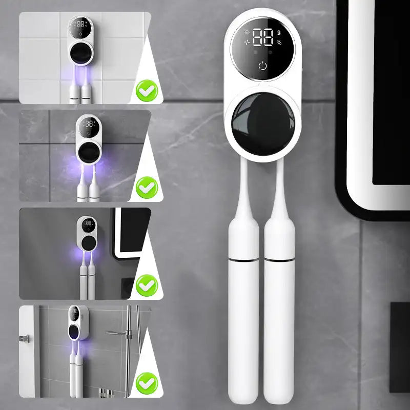Stérilisateur UV Portable pour Brosse à Dents avec Fixation Murale™ : Élimine 99,99% des Bactéries grâce à sa Technologie UV pour une Désinfecter Rapidement et Efficacement Votre Hygiène Dentaire !