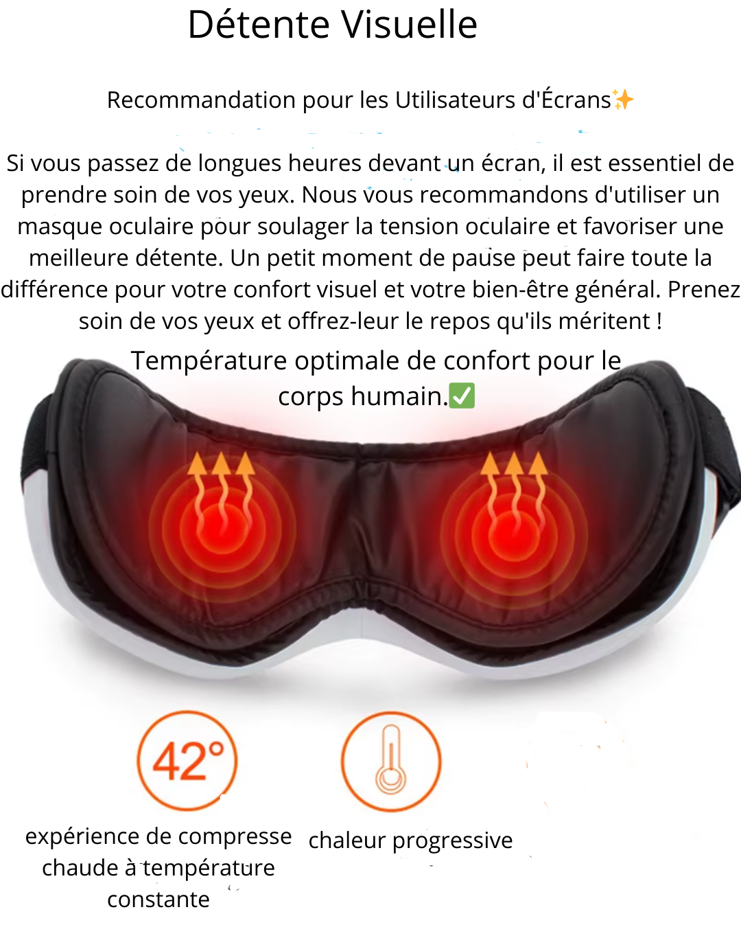 Máscara de ojos calefaccionada y vibratoria para relajarse y dormir: para aliviar la fatiga ocular para un sueño reparador con música y Bluetooth para una comodidad excepcional.